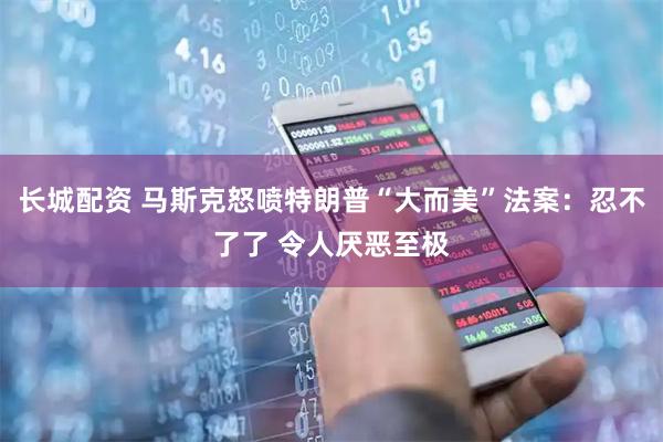 长城配资 马斯克怒喷特朗普“大而美”法案：忍不了了 令人厌恶至极